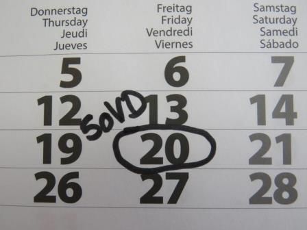 Sprechstundenkalendereintrag SOVD Das Foto zeigt einen Kalender, in dem ein Tag eingekreist und