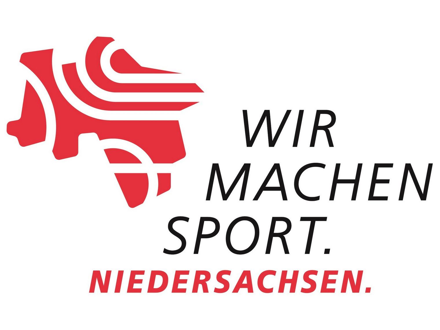 Logo mit stilisierter roter Niedersachsenkarte und Text 'WIR MACHEN SPORT. NIEDERSACHSEN.'