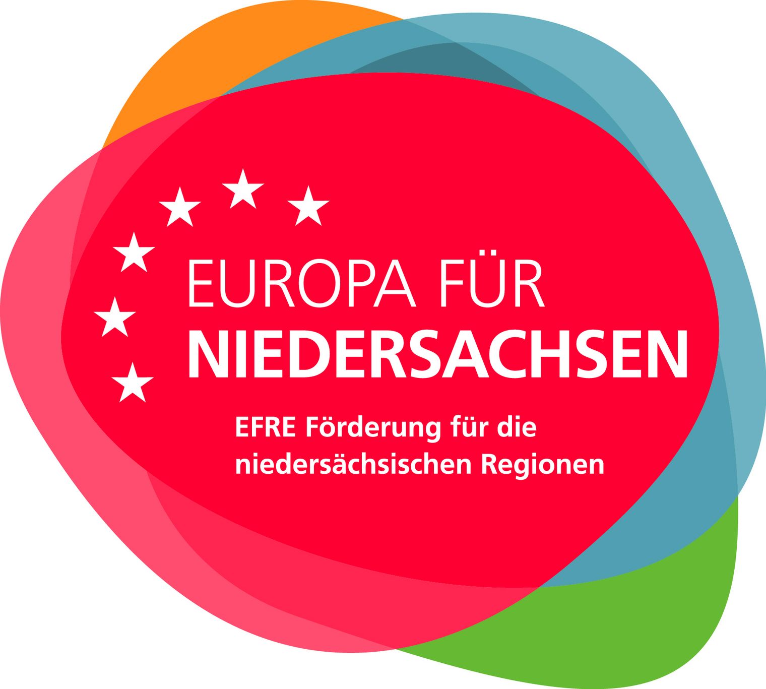 Label mit der Aufschrift Europa Für Niedersachsen auf einen Roten, Blaune, Grünen und Orangenen hintergrund 