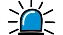 Blauer blinkender Polizeisirenen-Lichtbalken auf schwarzem Hintergrund