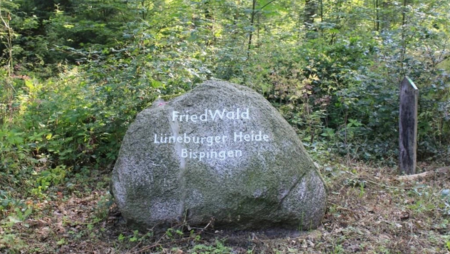 Findling mit Beschriftung Friedwald Lüneburger Heide Bispingen