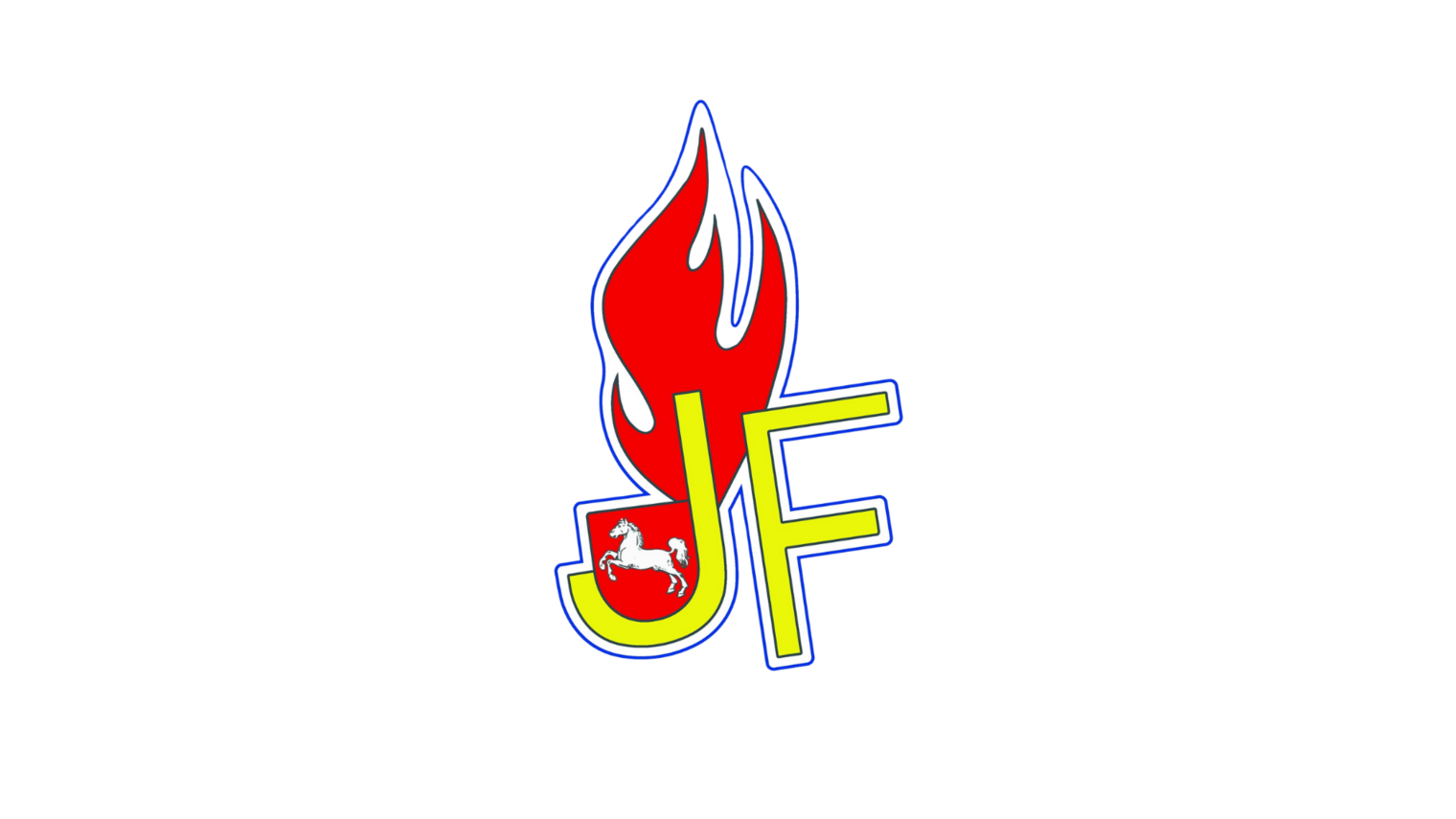 Logo mit roten Flammen über den gelben Buchstaben 'JF' auf schwarzem Hintergrund