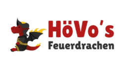 Logo von HöVos Feuerdrachen mit rotem und schwarzem Drachen und rotem Schriftzug