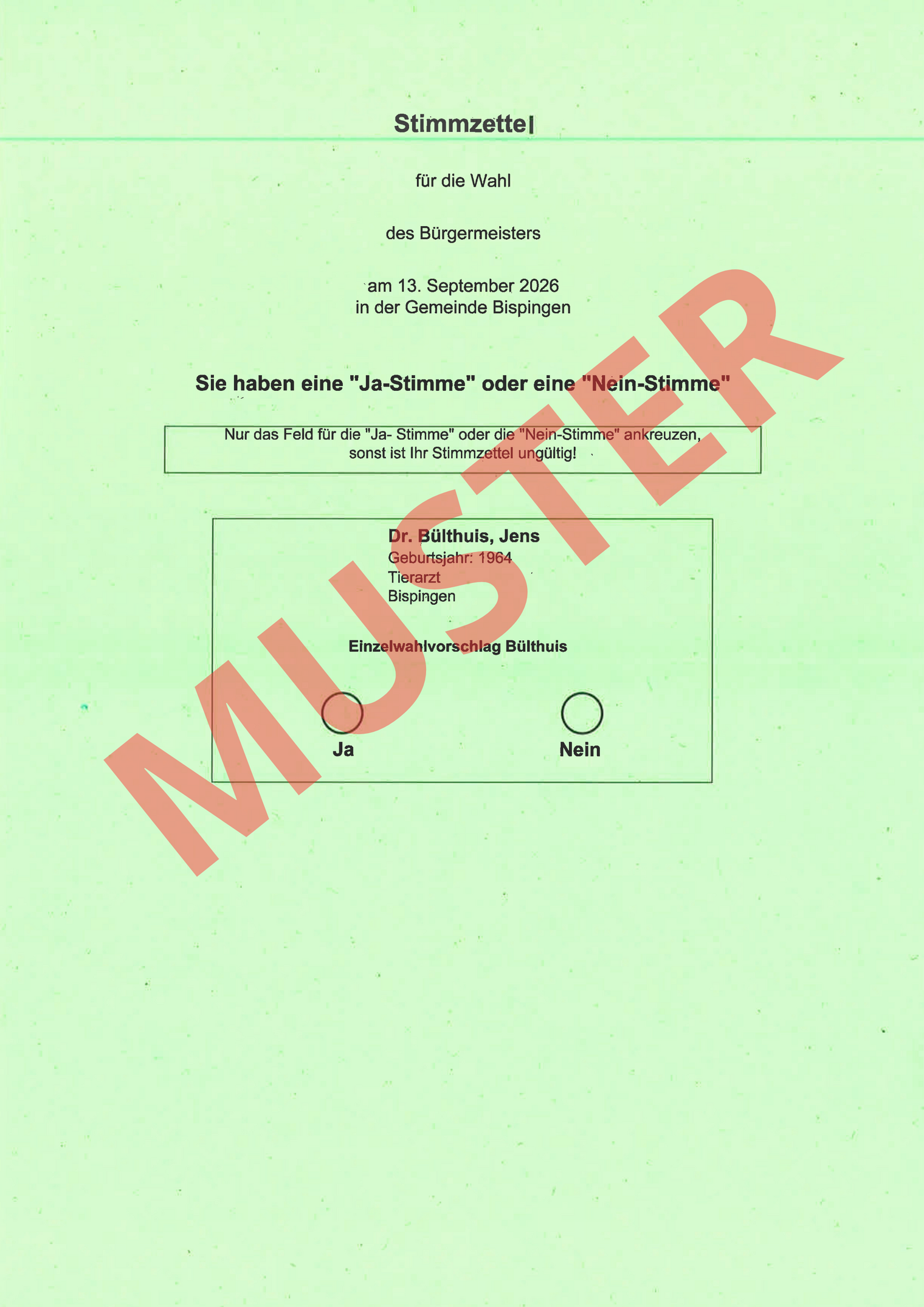 Musterstimmzettel für Bürgermeisterwahl