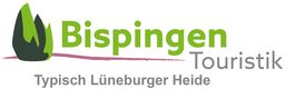 Logo der Touristik Bispingen mit grünem stilisiertem Baum und Schriftzug 'Bispingen Touristik Typisch Lüneburger Heide'.