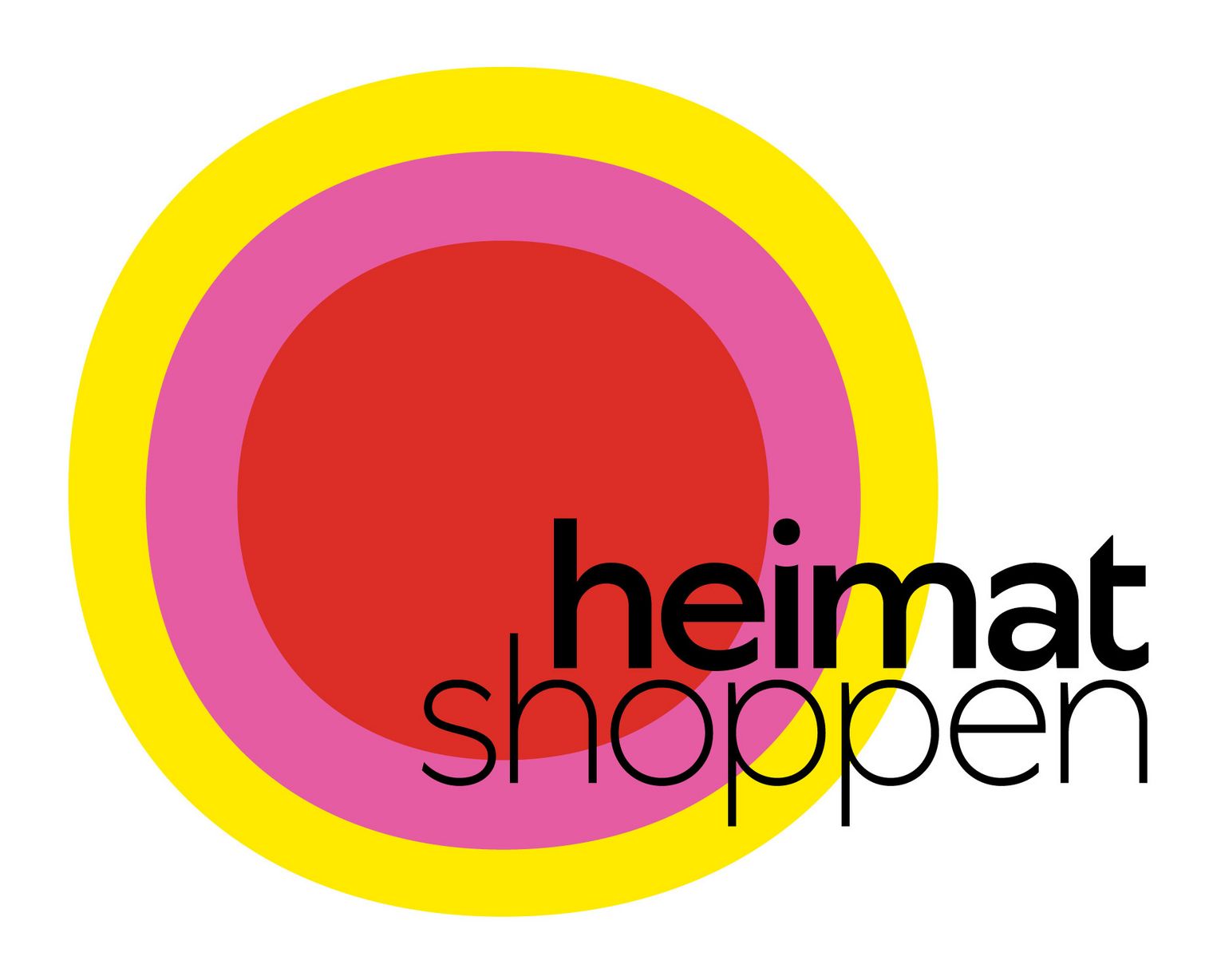 Logo von Heimat Shoppen, bestehend aus konzentrischen Kreisen in Gelb, Pink und Rot, mit dem Text 'heimat shoppen' in schwarzer Schrift.