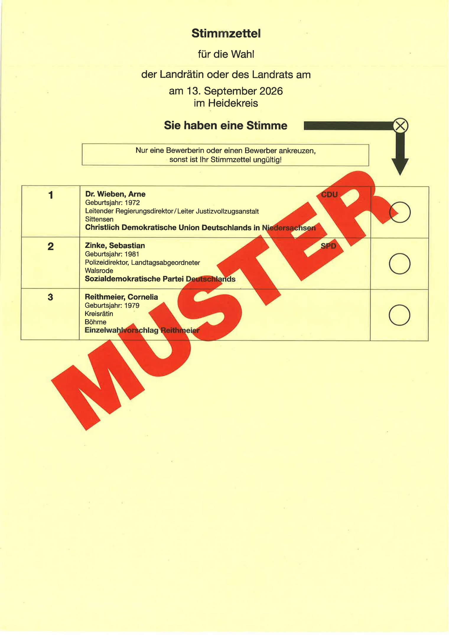 Musterstimmzettel für Landratswahl